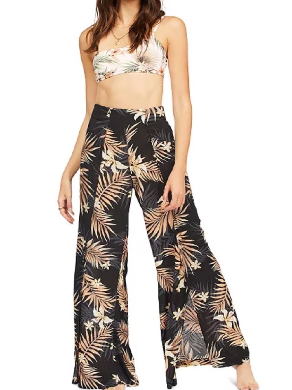 Billabong Black Wide-Leg Tropical Print Pants